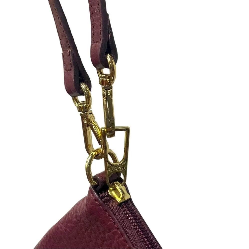👜 Lodis Burgundy‎ Pebbled Leather Wristlet Clutch – Gold Hardware